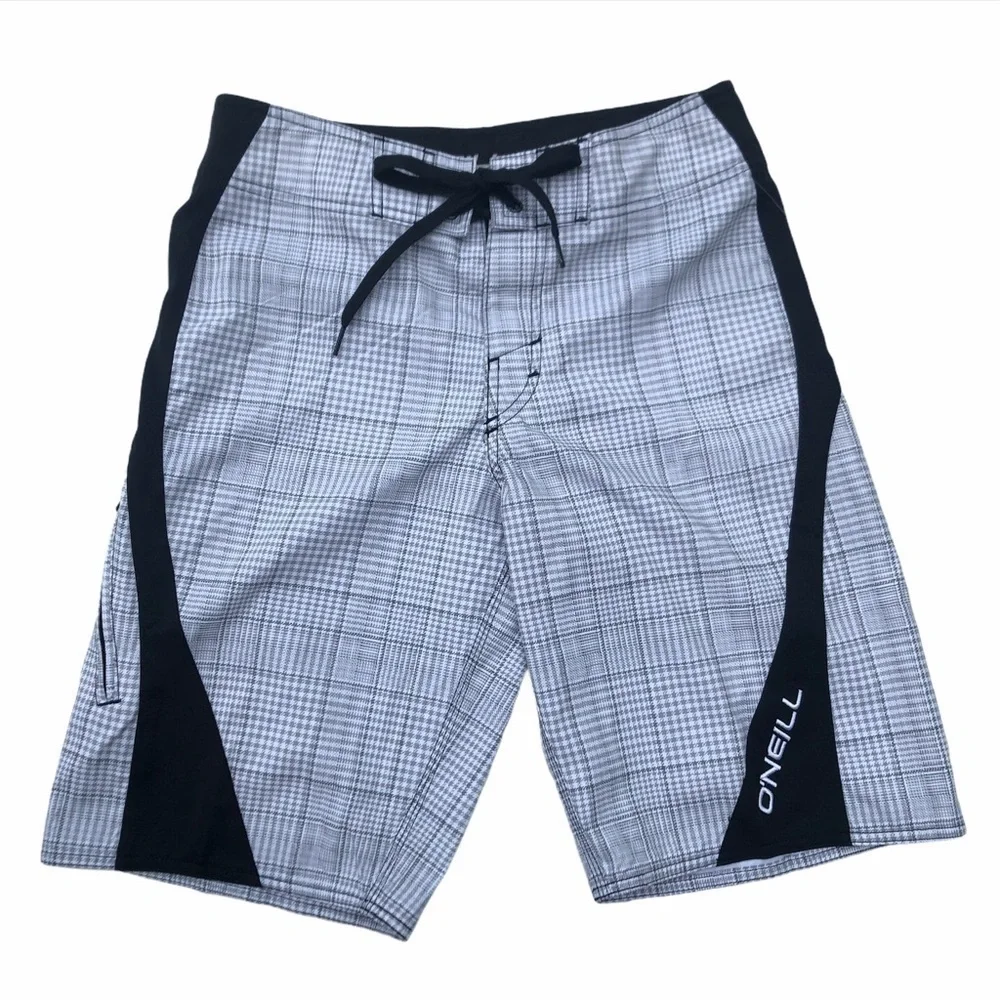 O’neill black and plaid men’s swim board shorts size 28